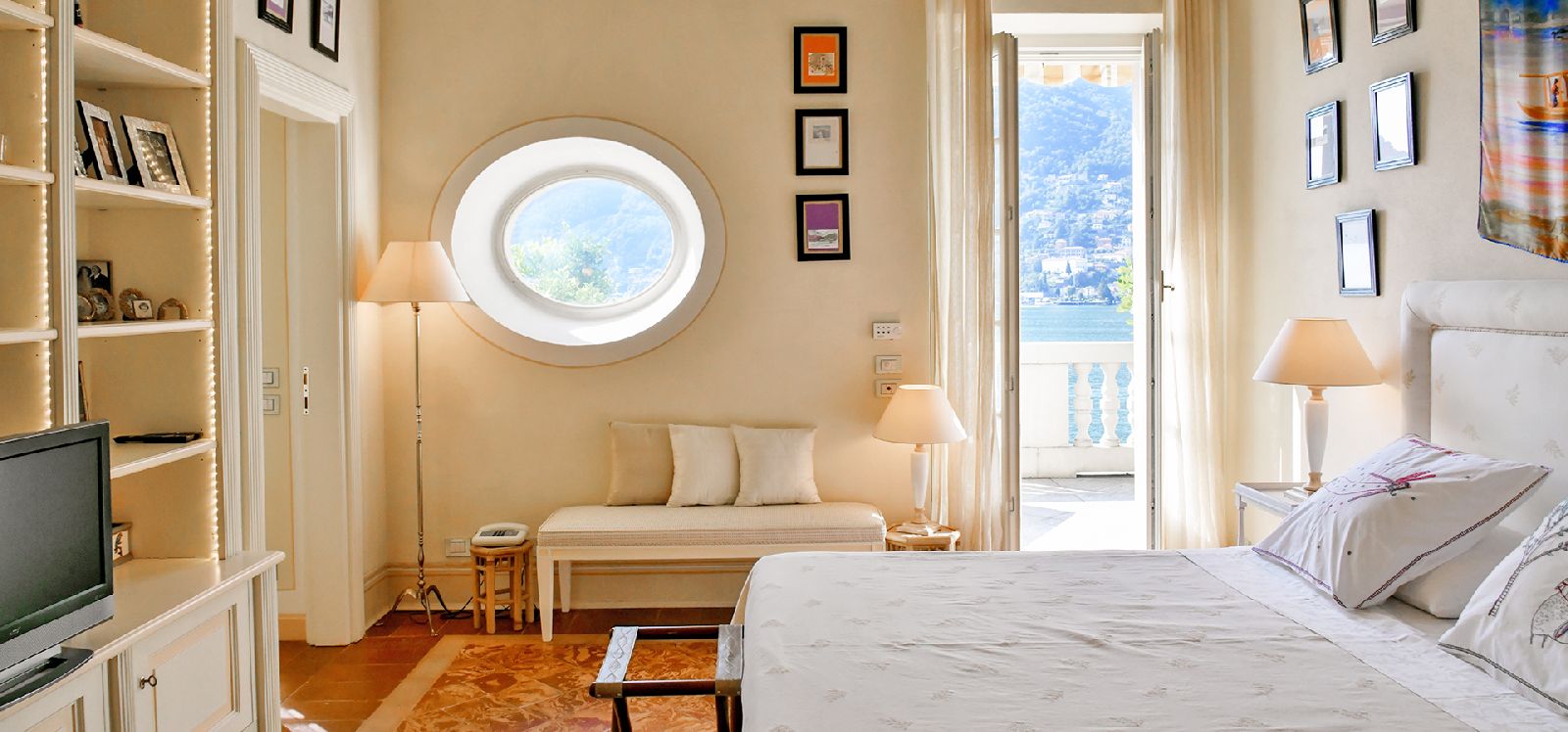 Guest suite with lake views at Villa di Torno Lake Como Italy