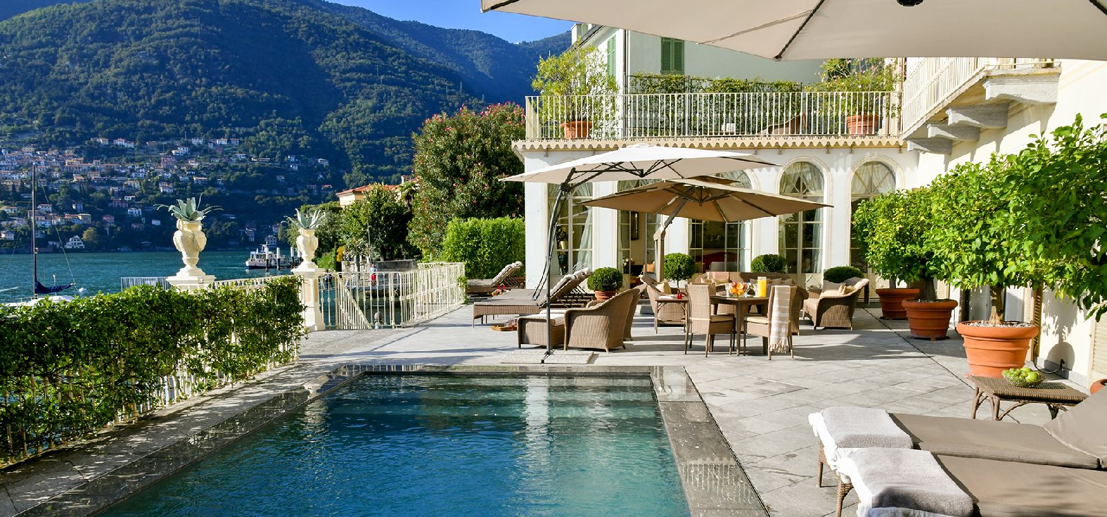 Swimming pool and terrace at Villa di Torno Lake Como Italy