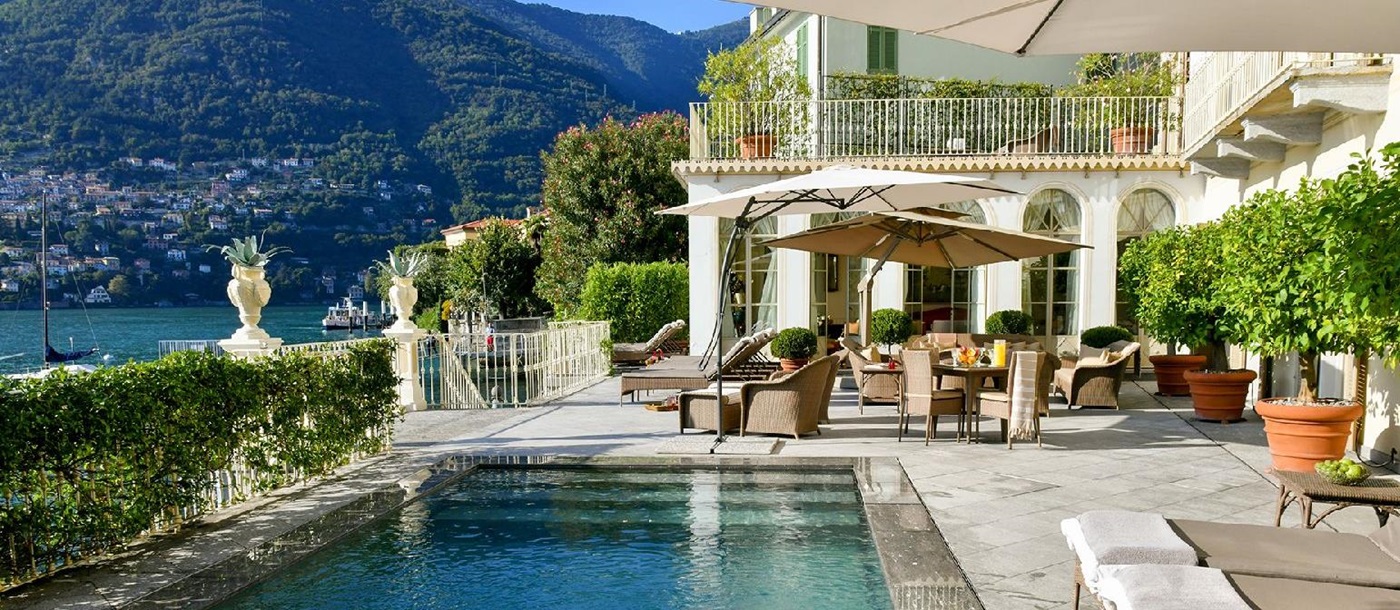 Swimming pool and terrace at Villa di Torno Lake Como Italy