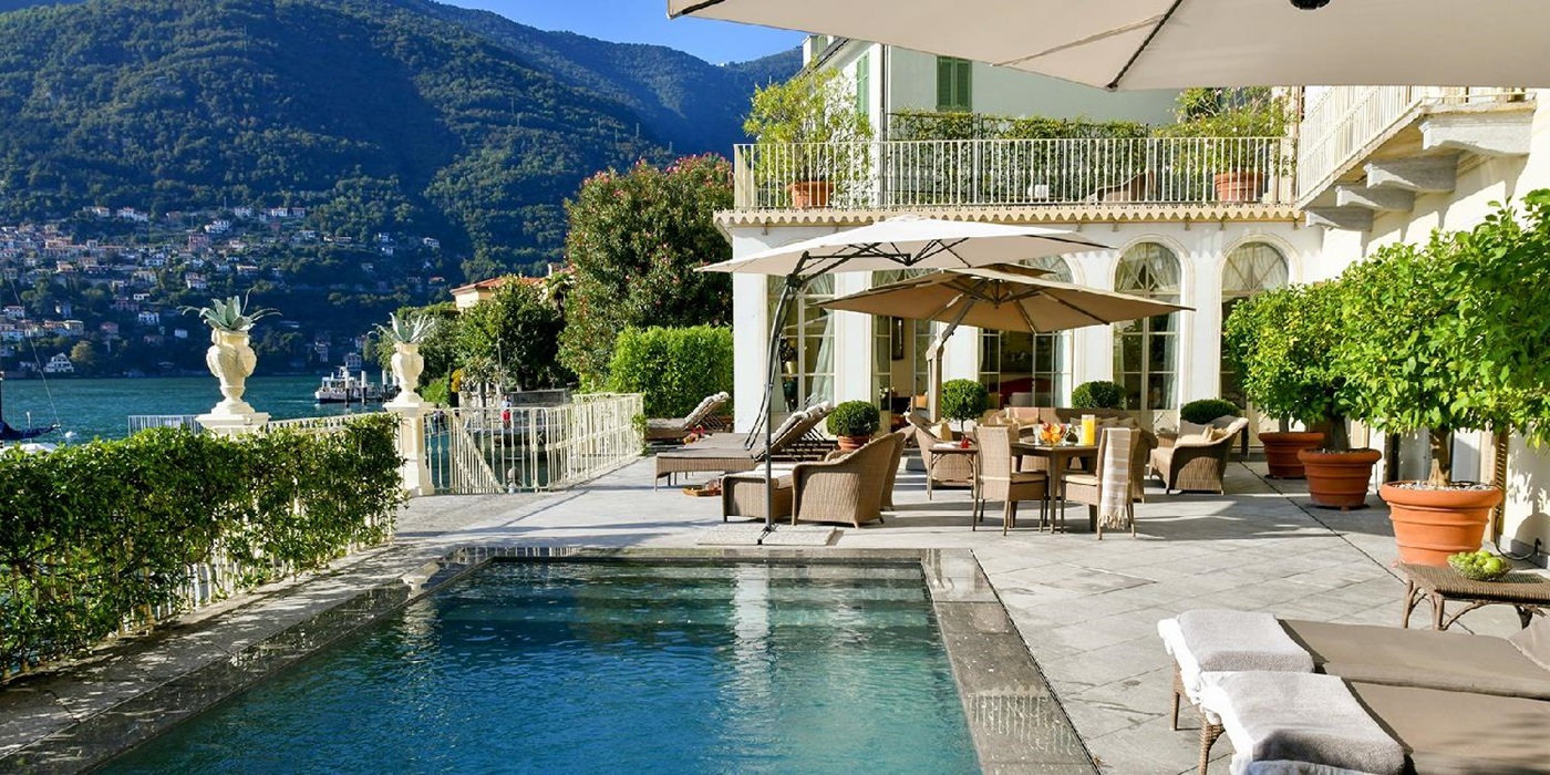 Swimming pool and terrace at Villa di Torno Lake Como Italy