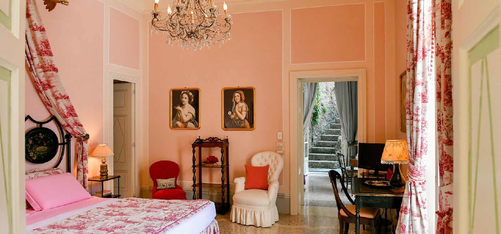 Brightly furnished guest room at Villa di Torno Lake Como Italy