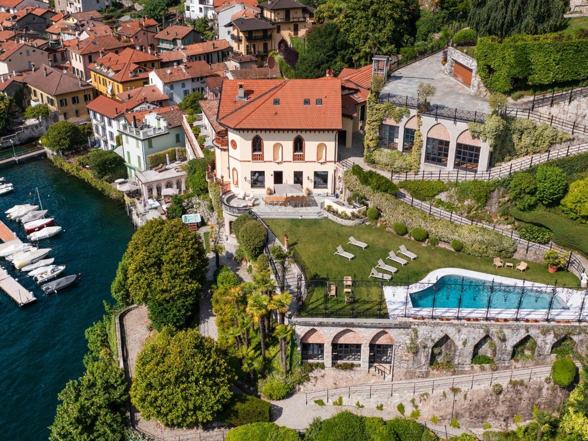 Aerial shot of Villa Giada in Lake Como, Italy