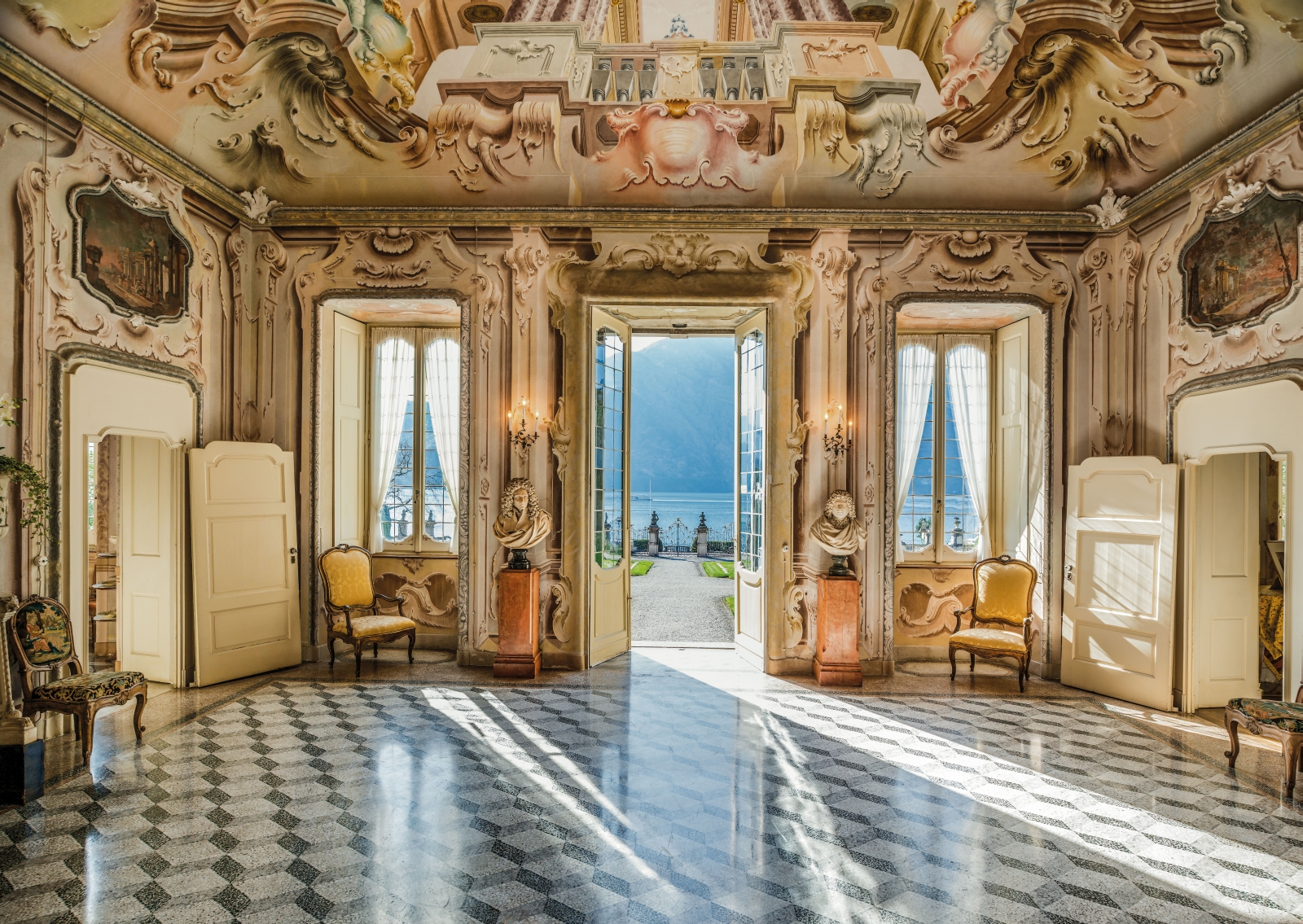 The impressive hall  at Villa Sola Cabiati