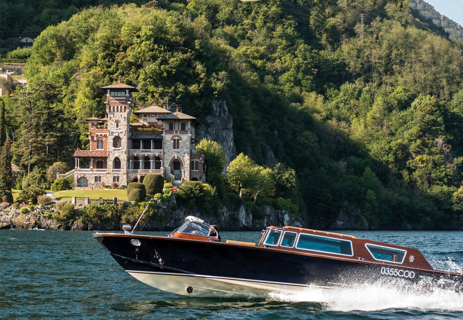 Boat on lake at Hotel Tremezzo in Lake Como