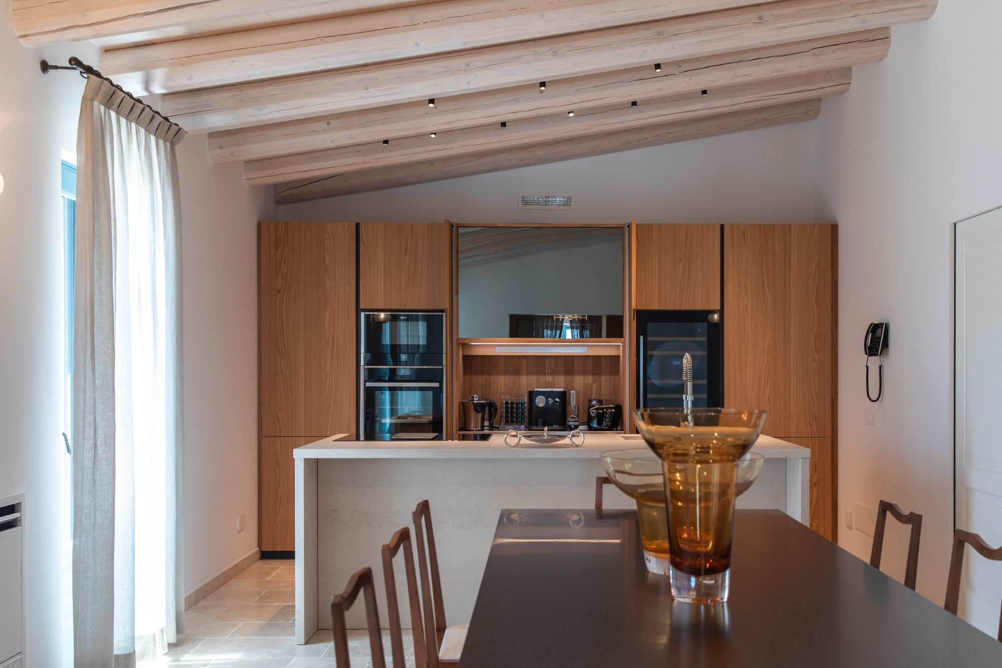 Kitchen and dining table at La Piccola 