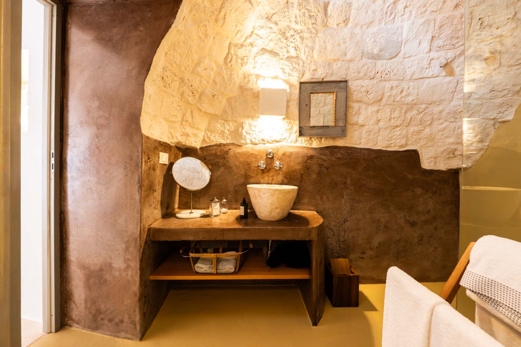 Bathroom at Masseria Bianco in Puglia, Italy