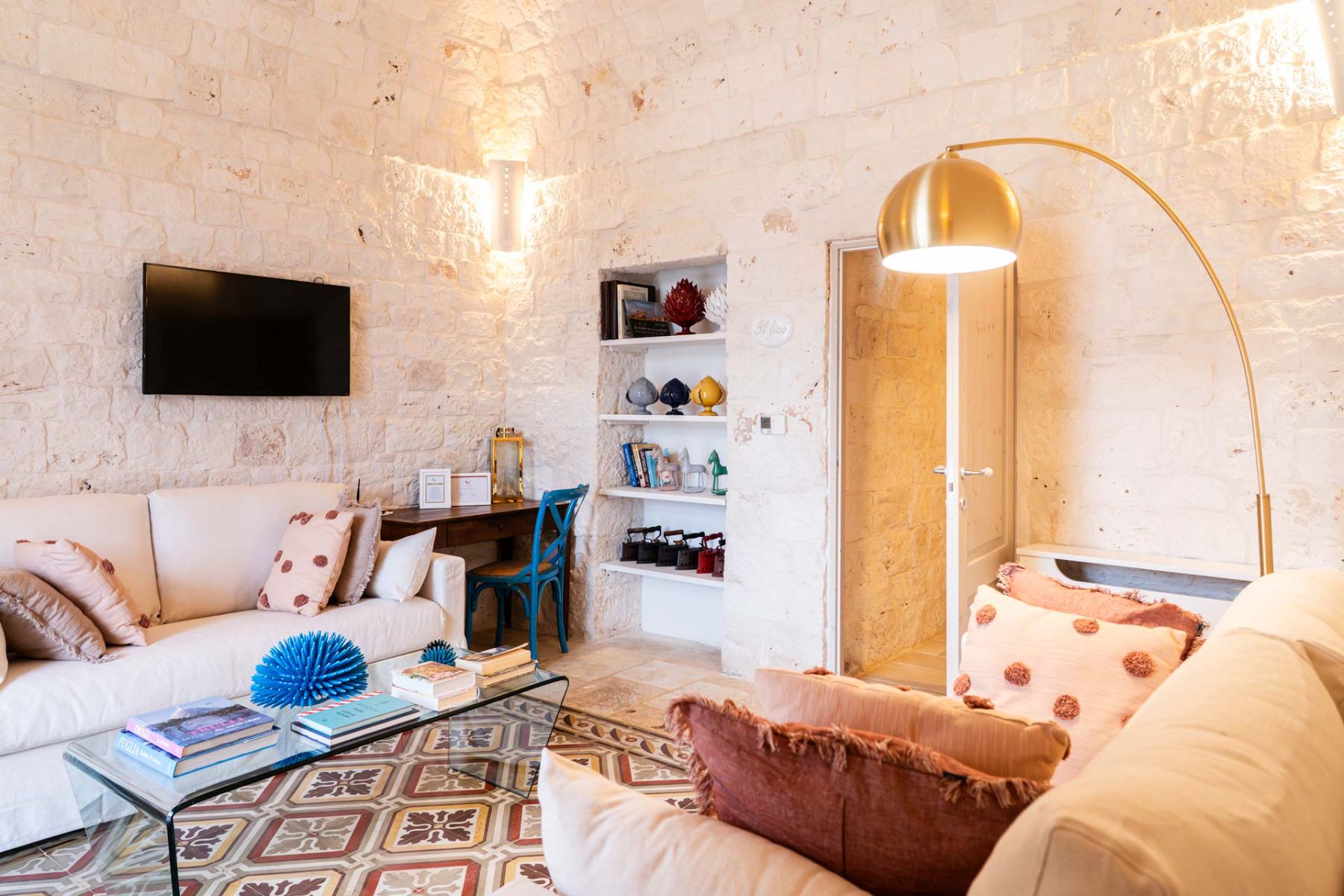 Living room at Masseria Bianco in Puglia, Italy