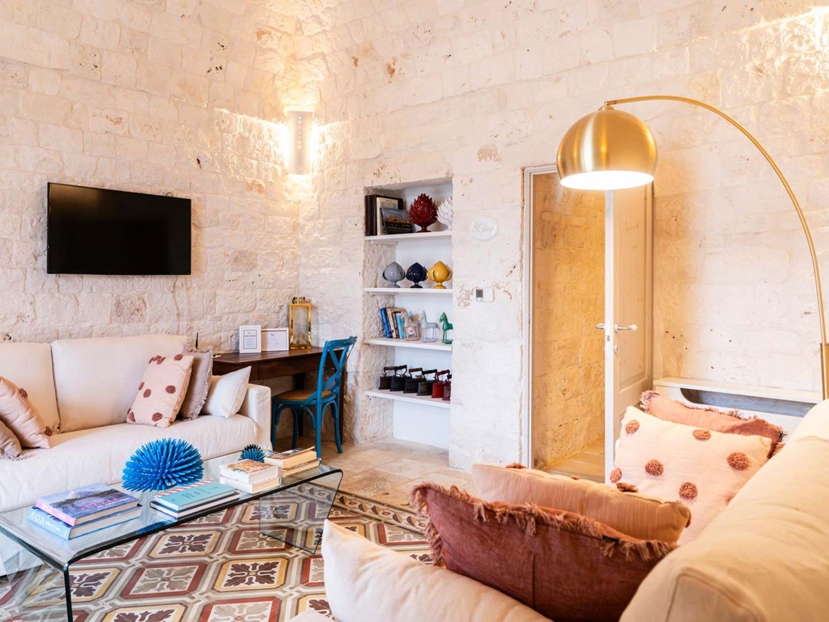 Living room at Masseria Bianco in Puglia, Italy