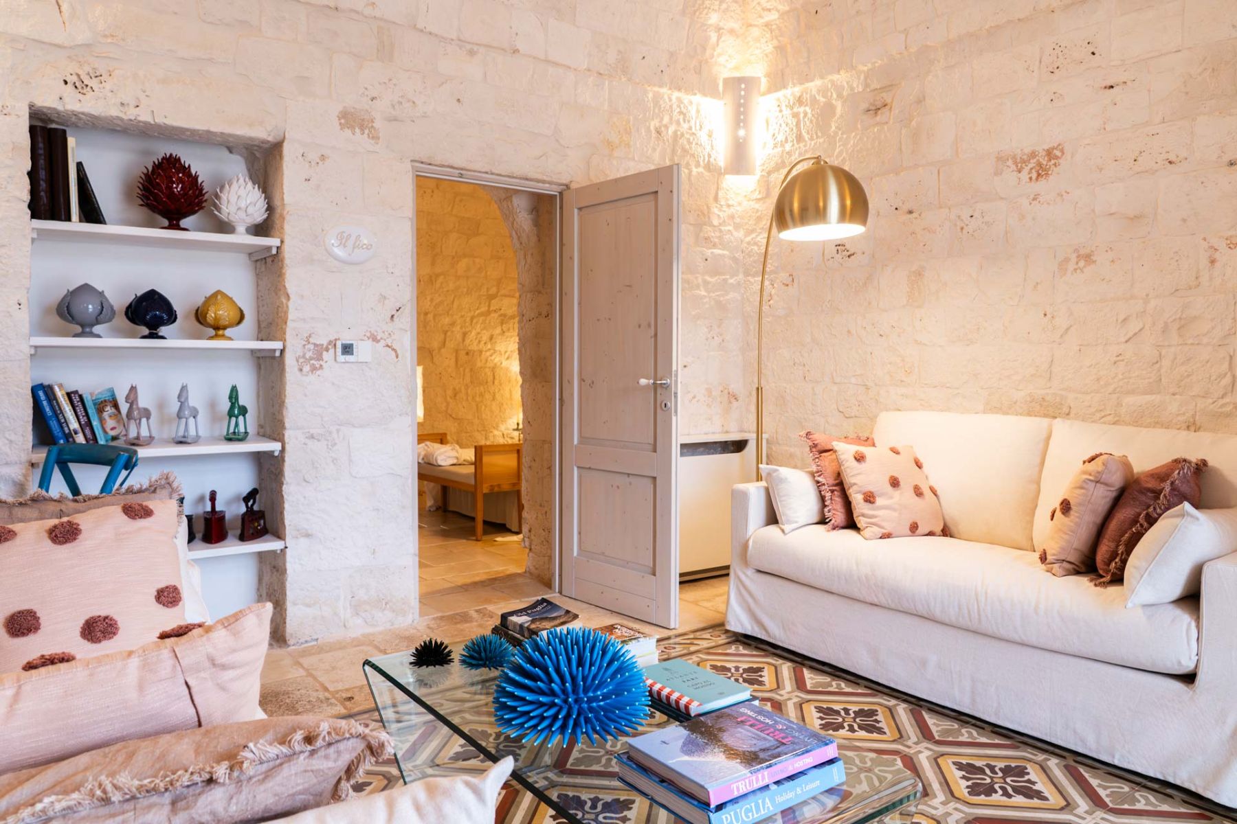 Living room at Masseria Bianco in Puglia, Italy