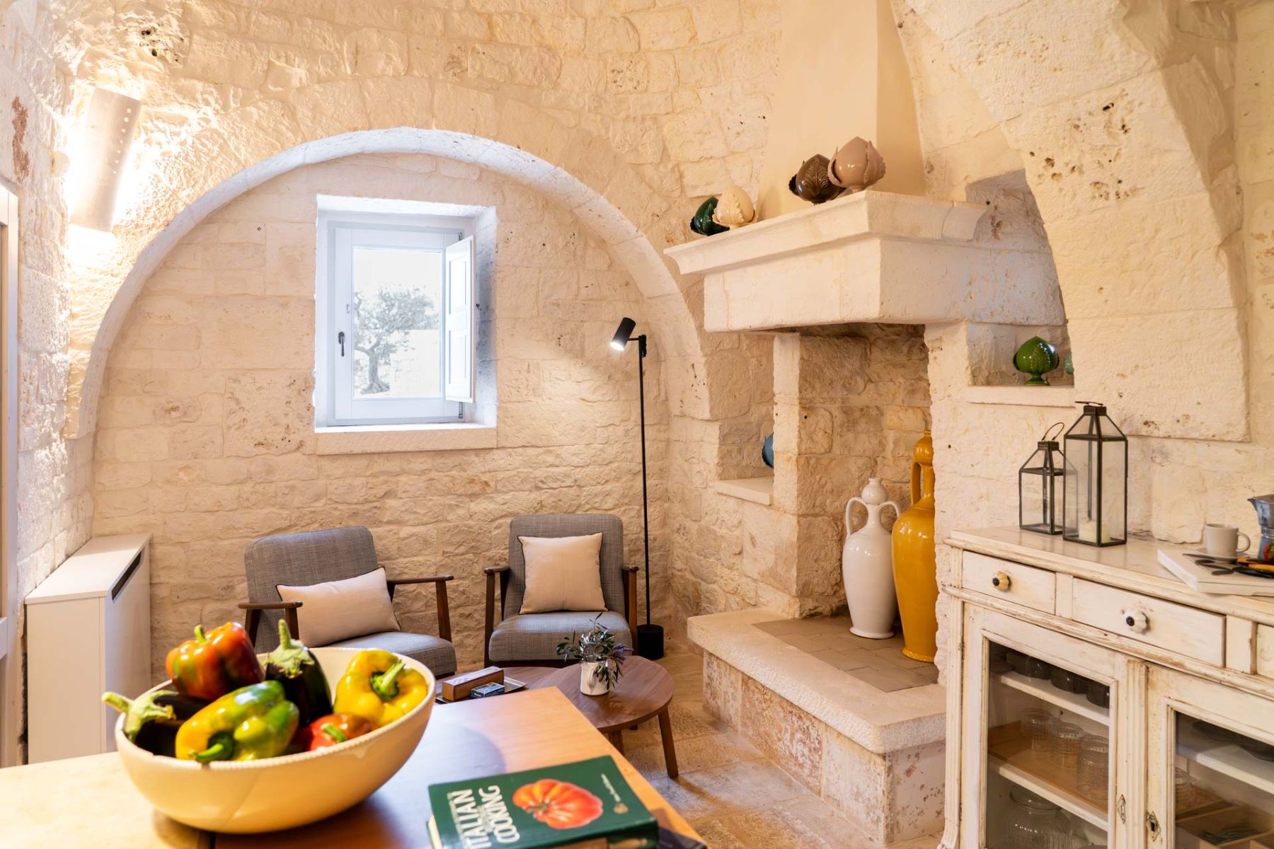 Seating area at Masseria Bianco in Puglia, Italy