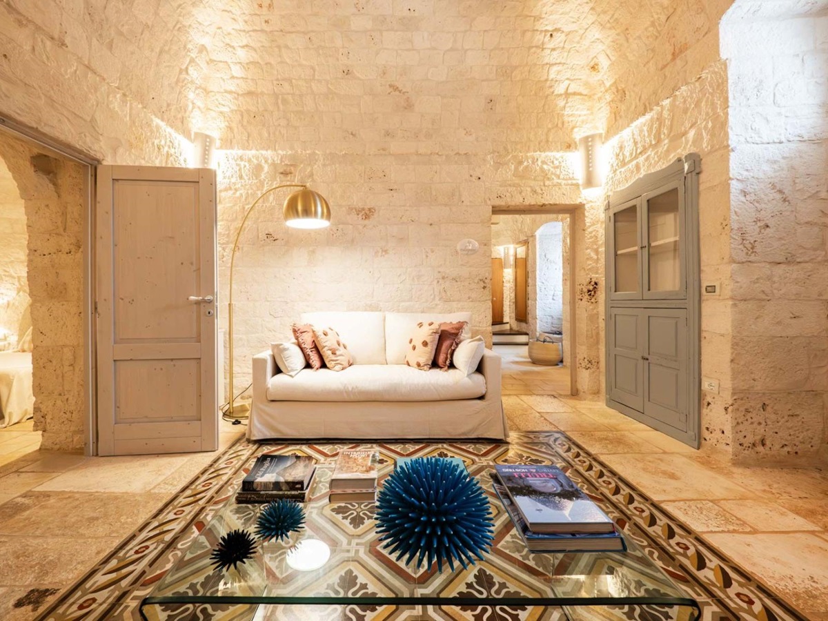 Sitting room at Masseria Bianco in Puglia, Italy