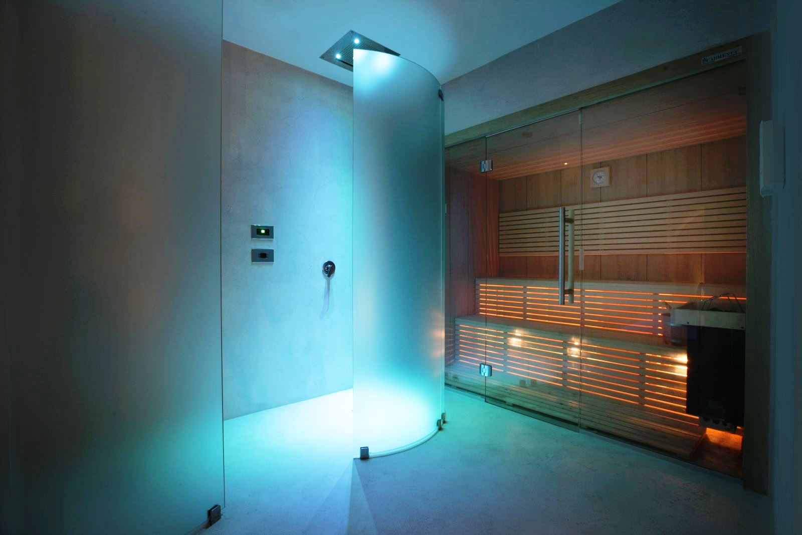 Solarium and shower in spa at villa masseria dei papi in Puglian, Italy