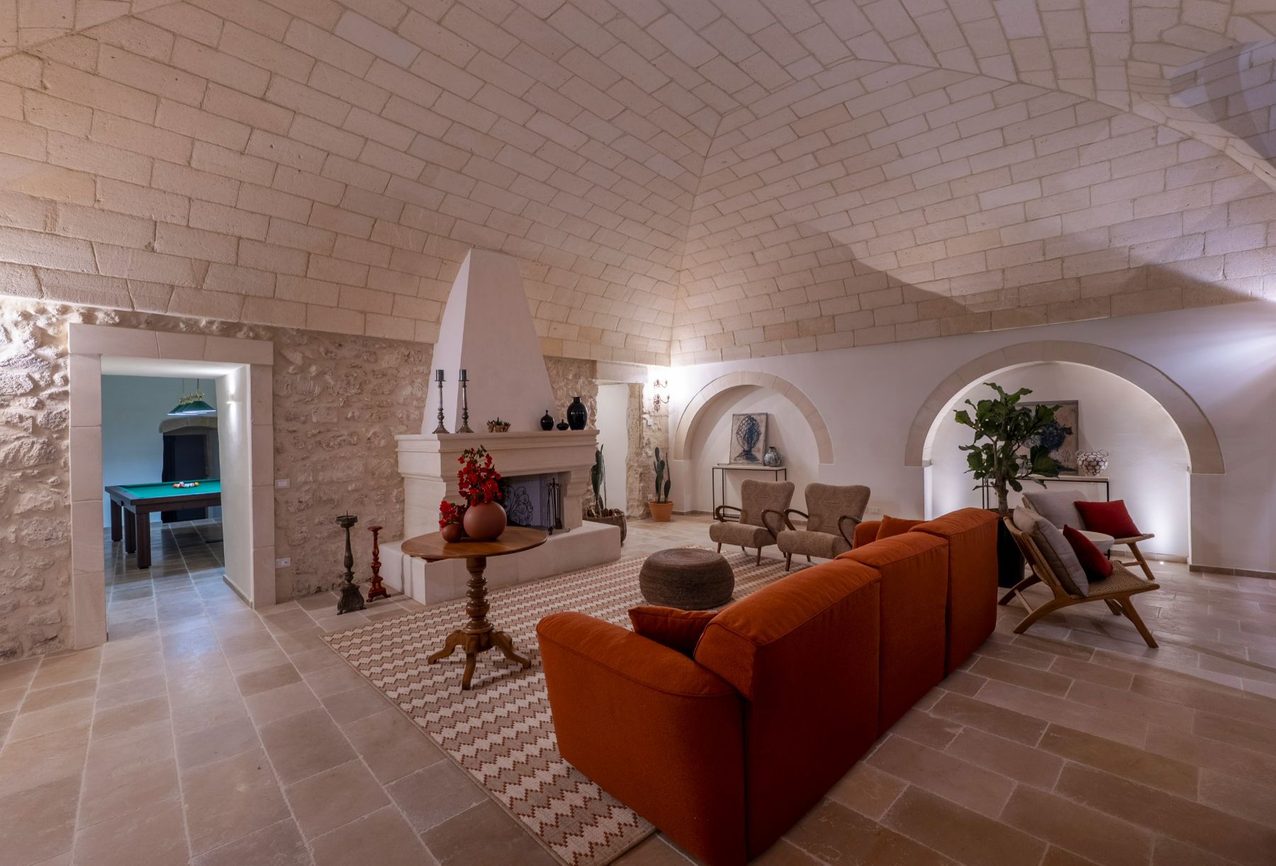 Lounge with pool table at Masseria Salento in Puglia