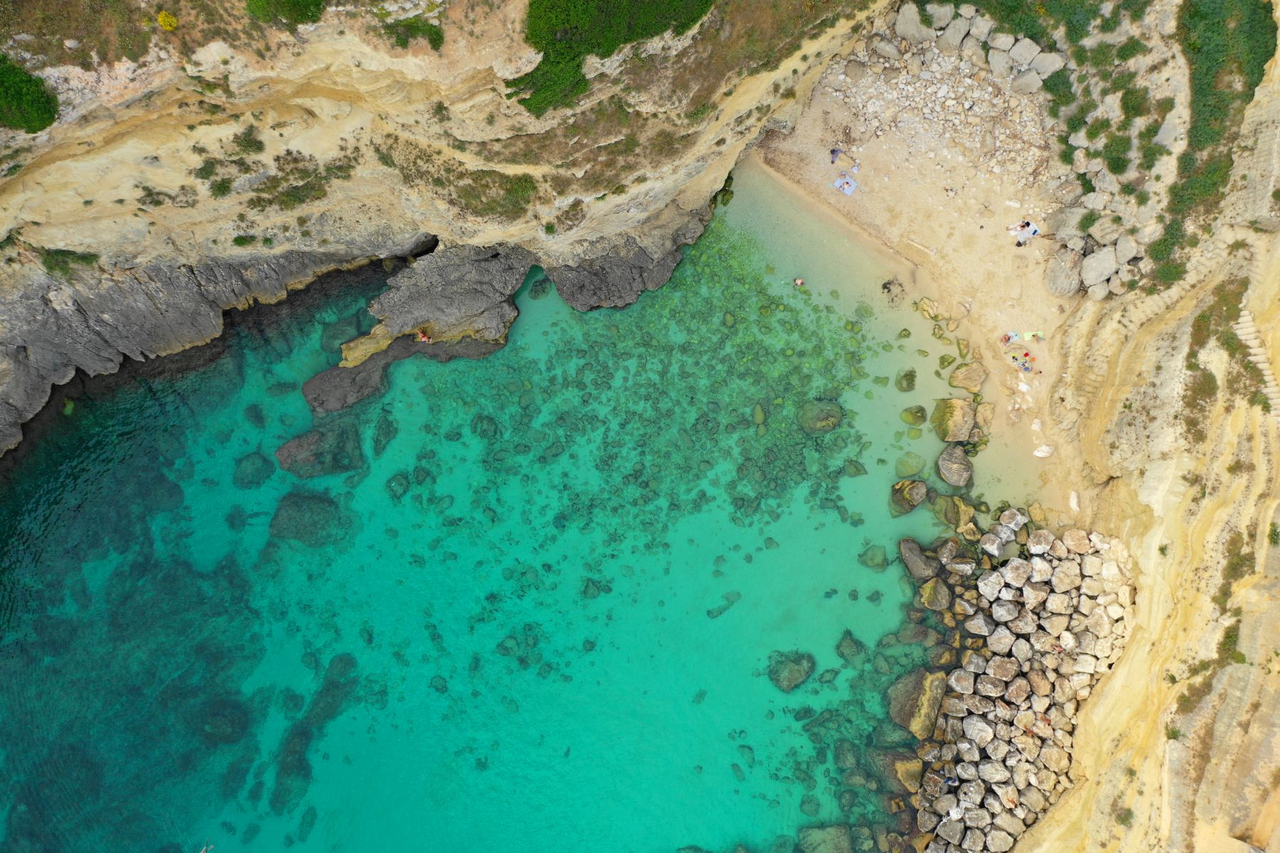 Bird's eye view of Porto Miggiano beach in Puglia