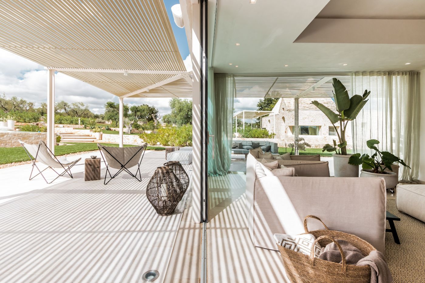 A split between the decking and lounge at Trulli Bianca.