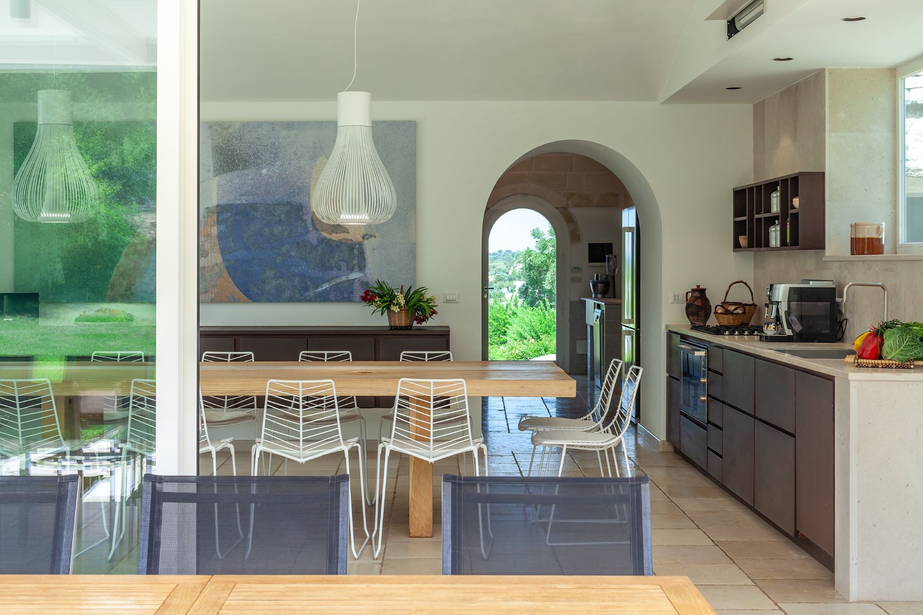View into kitchen from doors at Trulli Lucia in Puglia