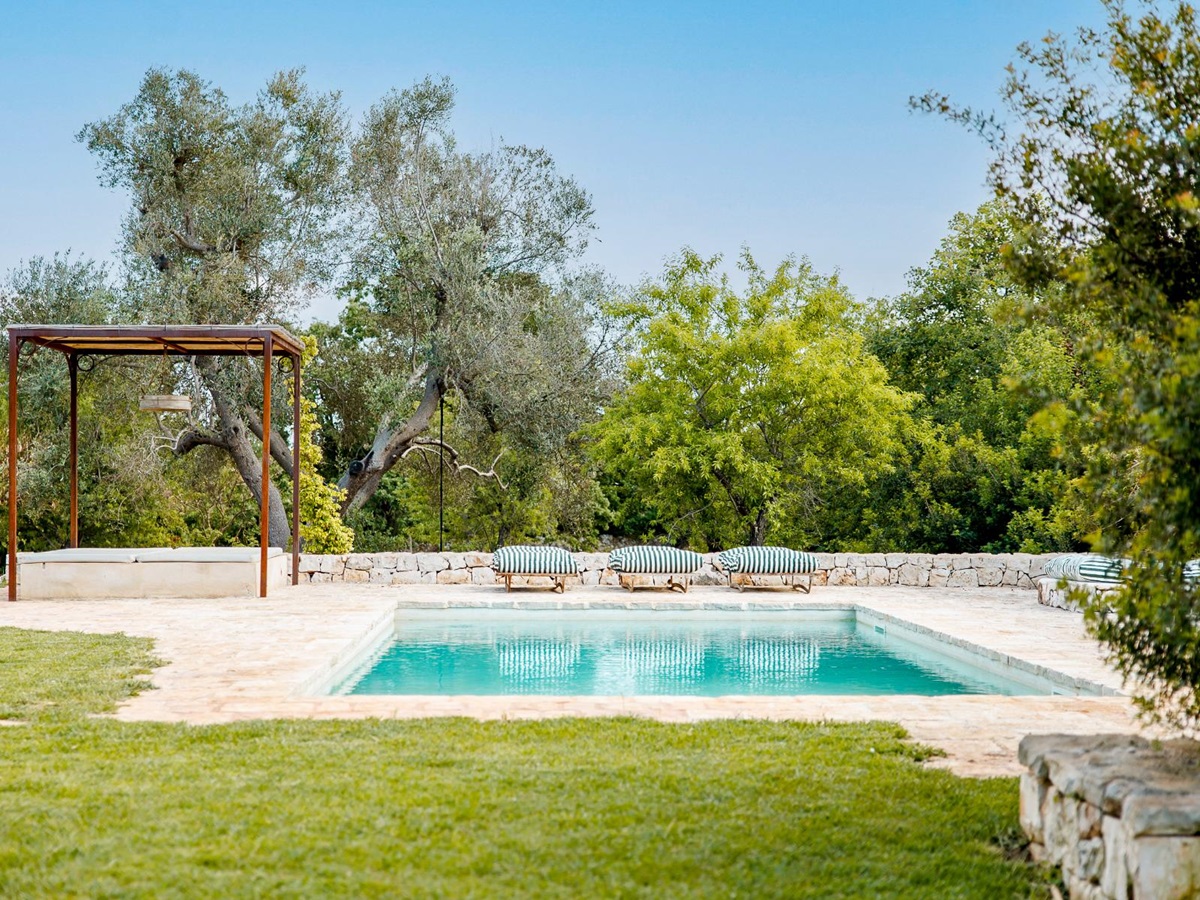 Pool and garden at Trullo Uliveto, Puglia