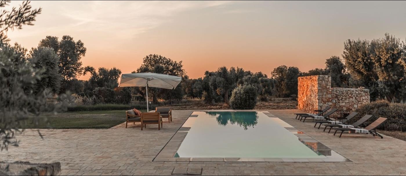 The pool at sunset, Villa Ambra.