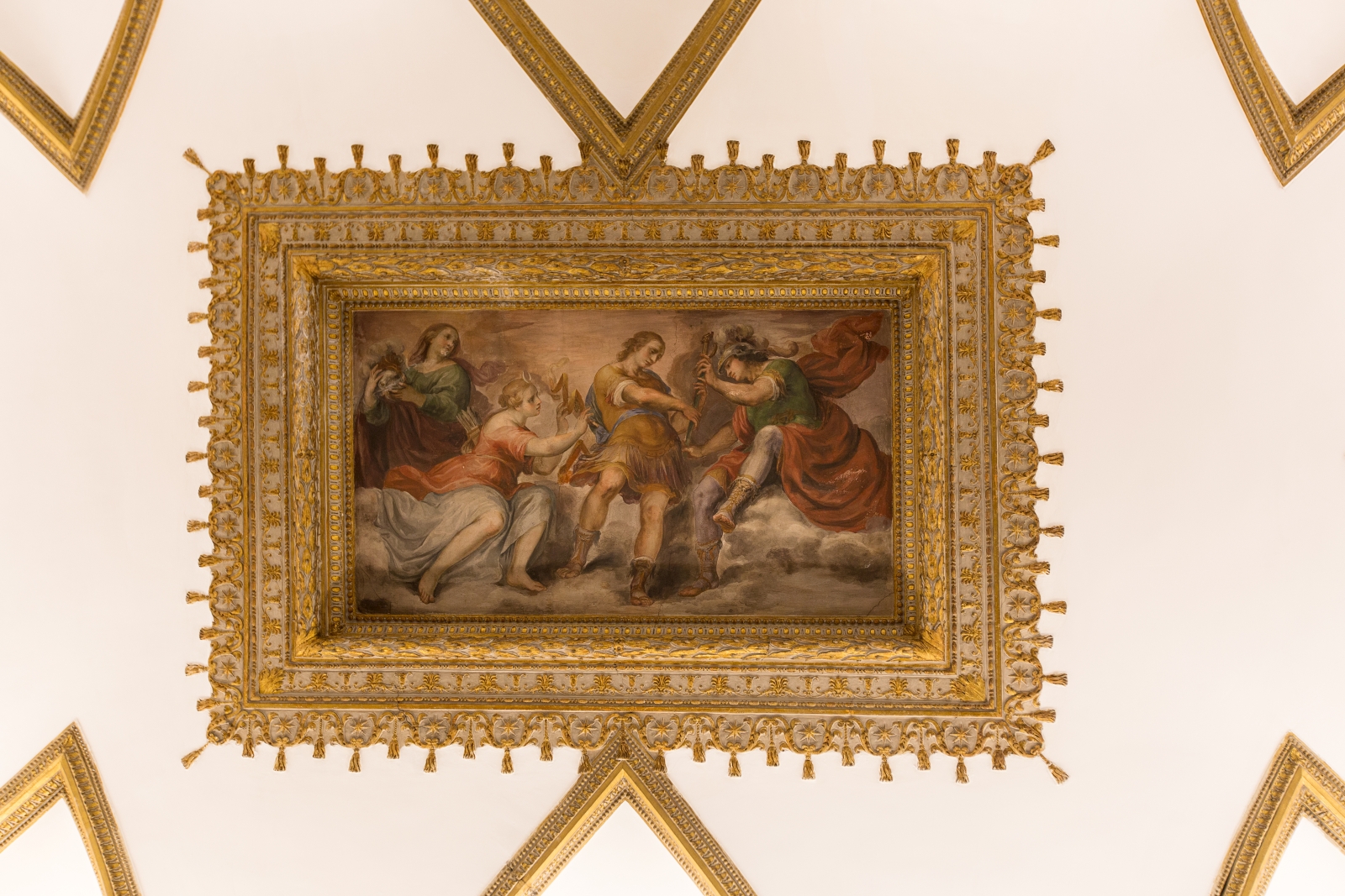 ceiling artwork with elaborate gold border at costaguti apartment, Rome