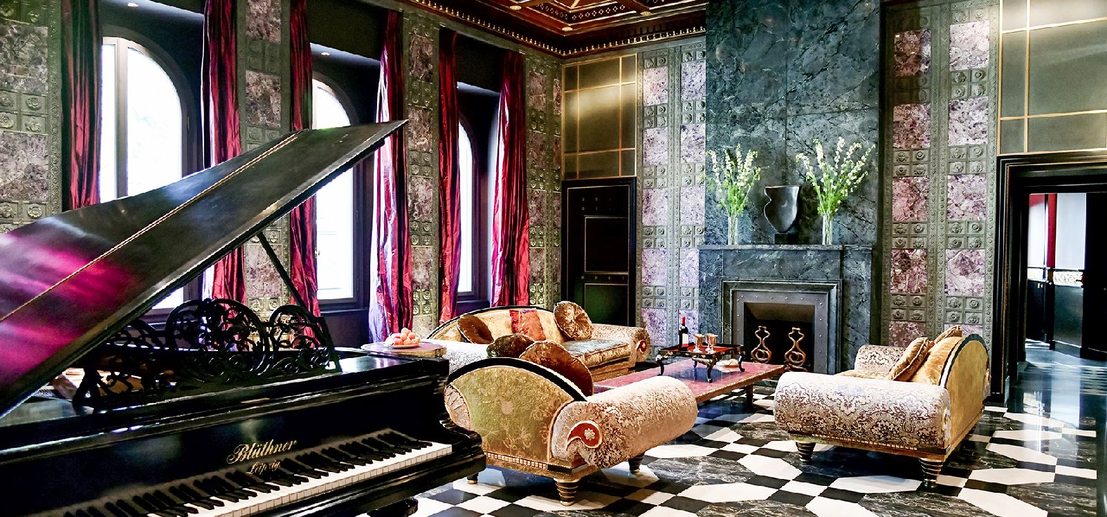 Opulent living room of Villa Clara in Rome