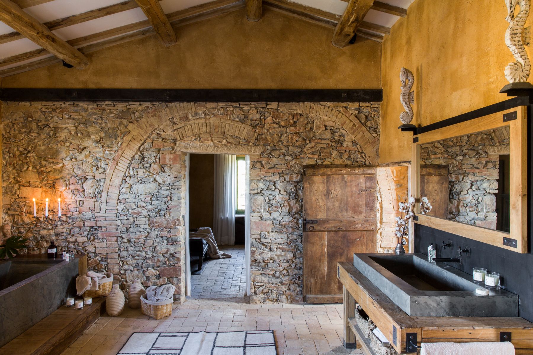 Stone bathroom at Borgo Rinato in Tuscany