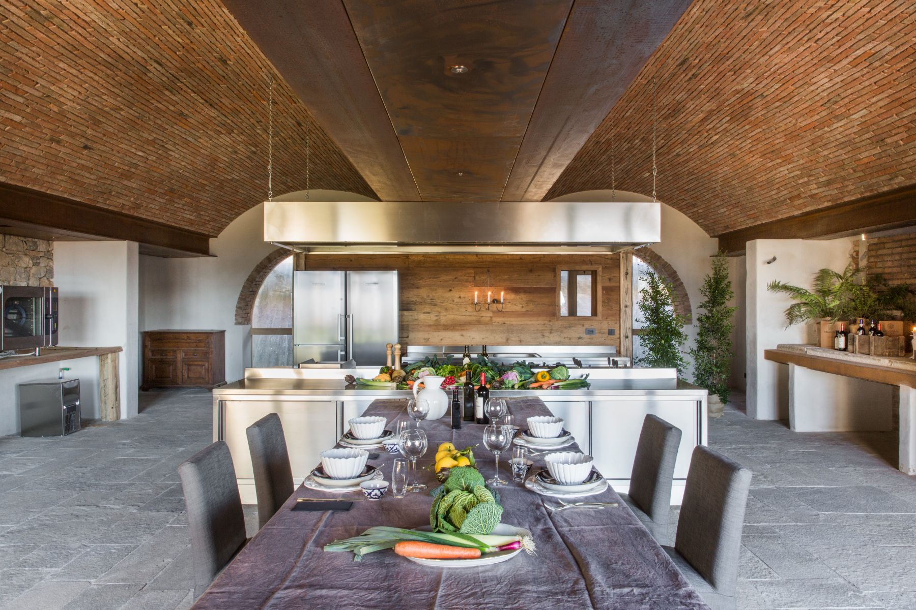 Kitchen table at Borgo Rinato in Tuscany