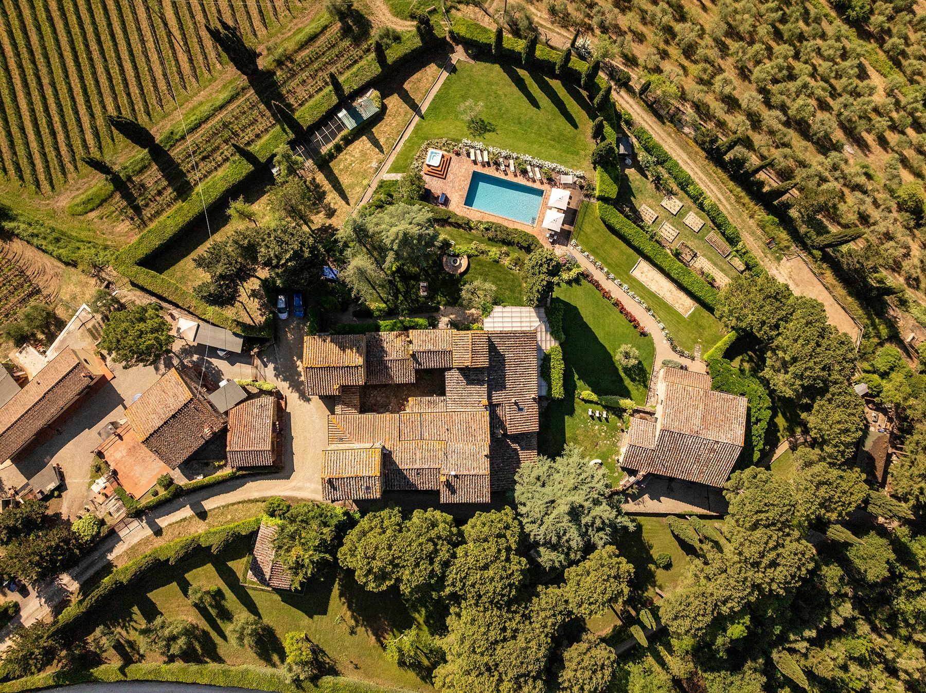 Aerial shot of Ca di Pesa in Tuscany, Italy