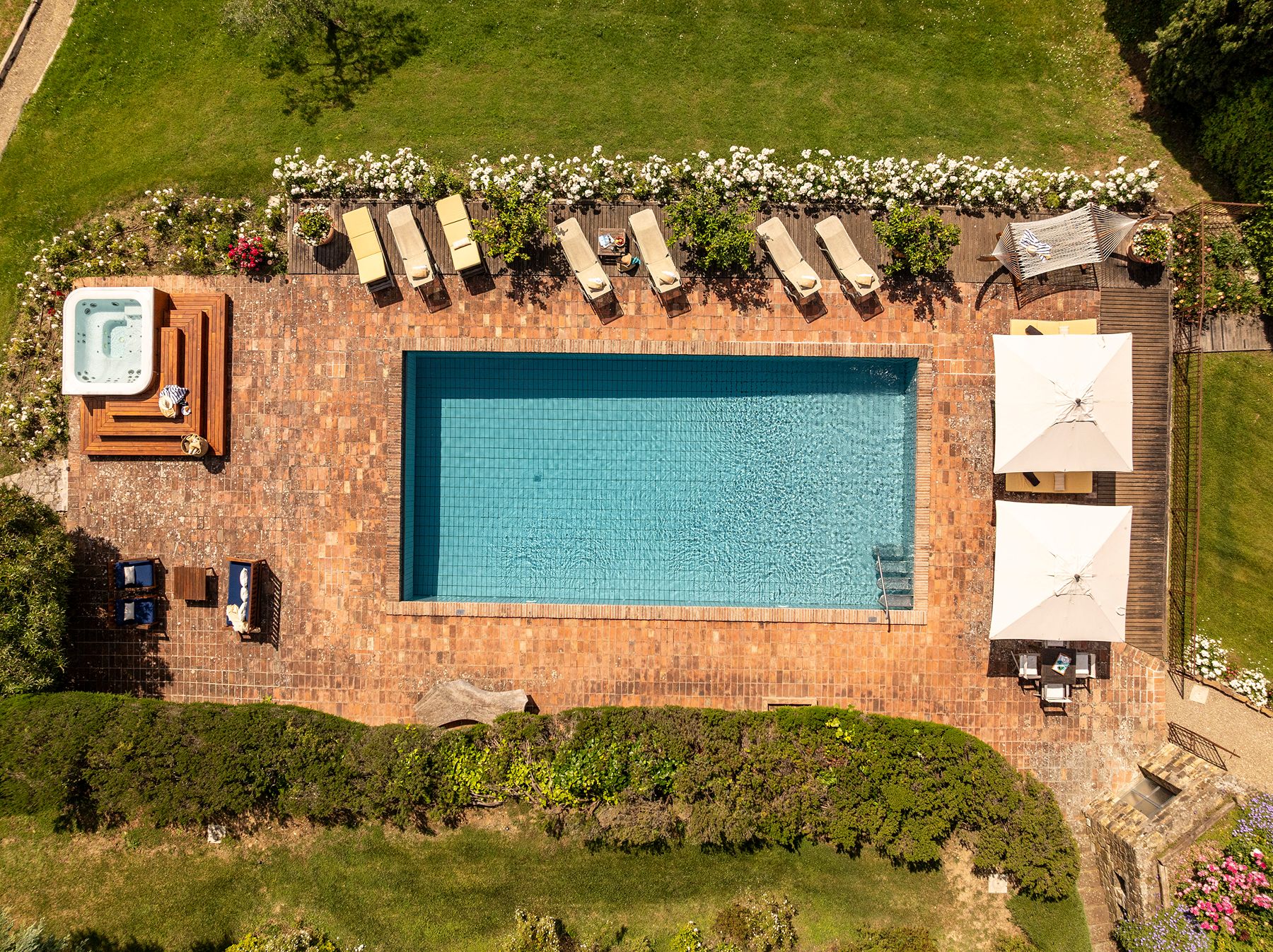 Aerial shot of pool at Ca di Pesa in Tuscany, Italy