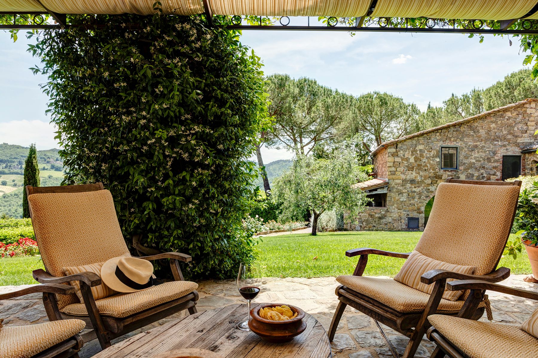 Outdoor seating at Ca di Pesa in Tuscany, Italy