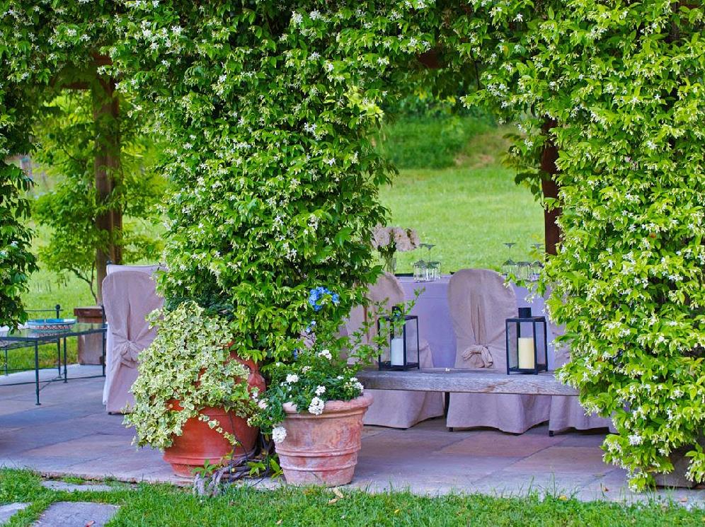Loggia in the beautiful gardens of villa Casale di Fiesole in Tuscany