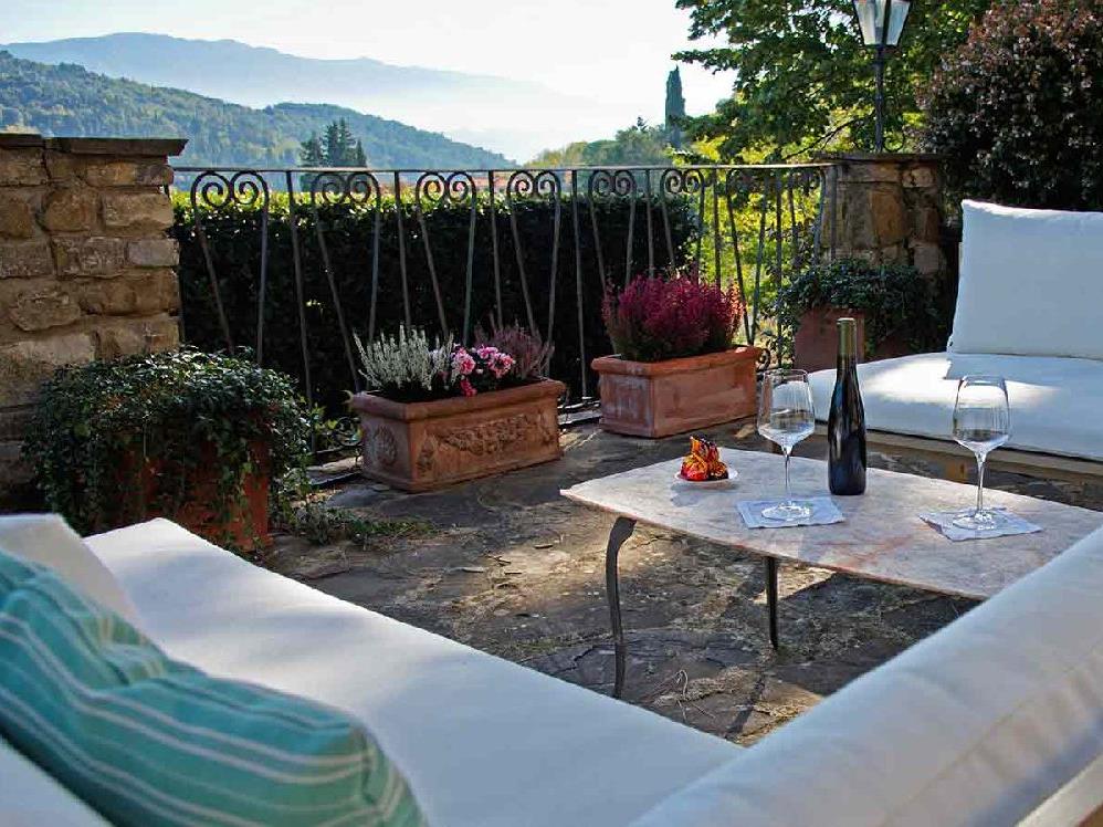 Terrace and Tuscany countryside views from villa Casale di Fiesole near Florence