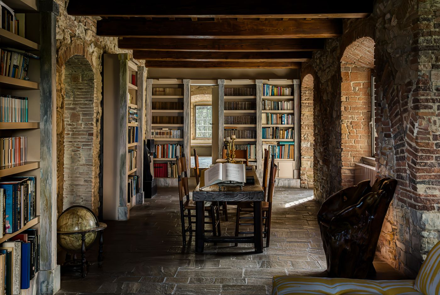 Library Dining at Castello Segalari in Tuscany