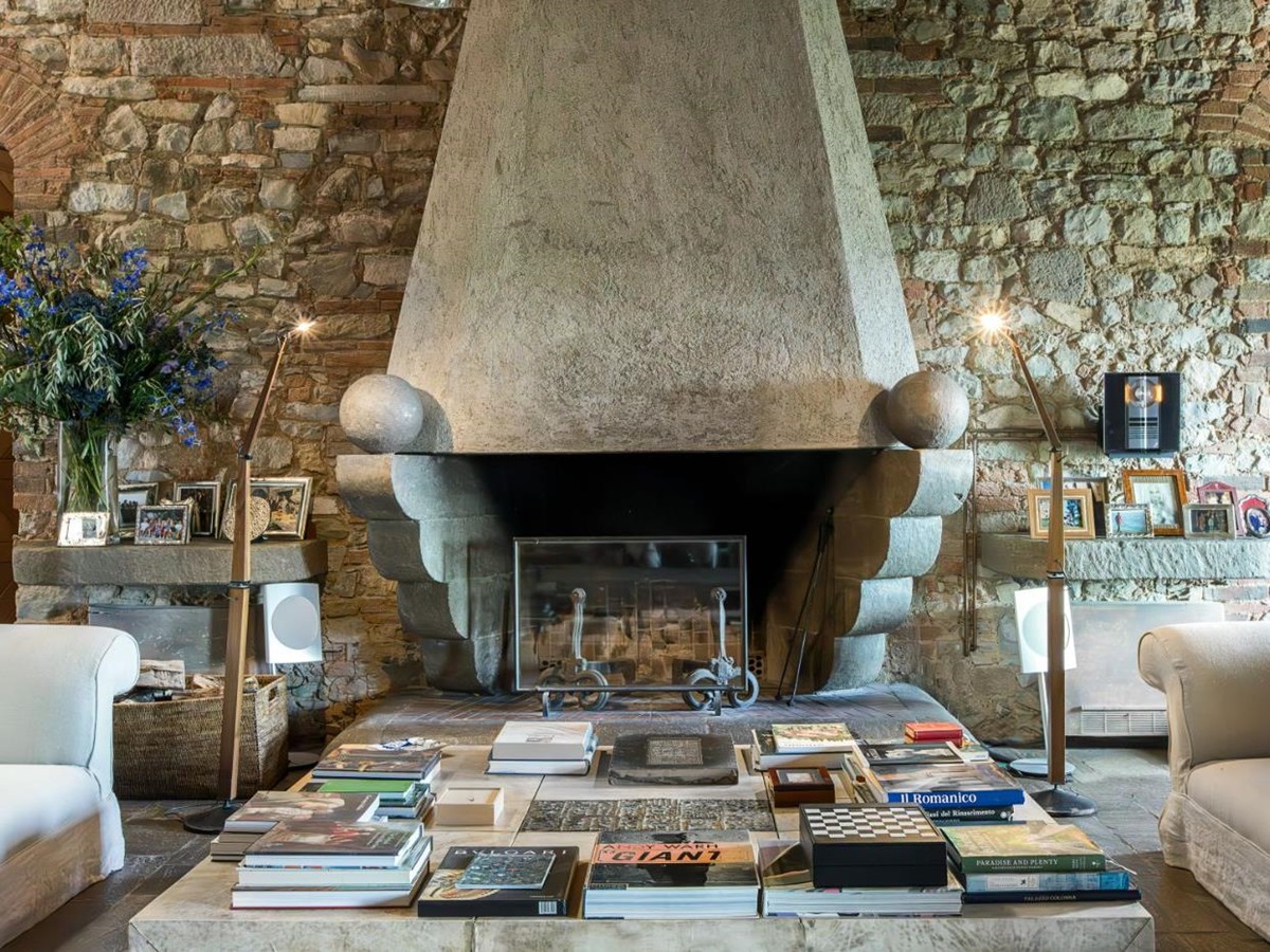 Fireplace at Castello Segalari in Tuscany