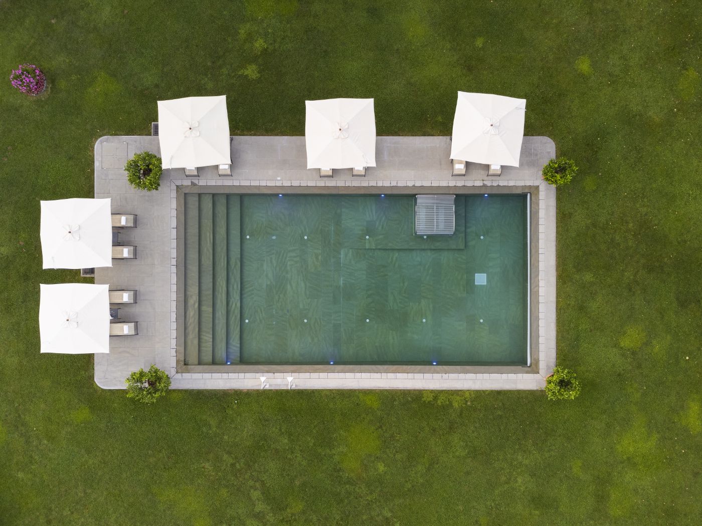 A top-down view of the pool at Castello San Lorenzo.