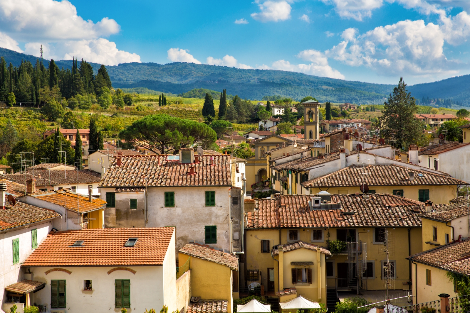 Rooftops and views of countryside in Greve in Chianti