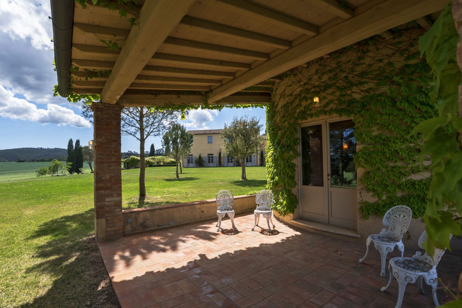 Silo patio outside the silo building at Villa Il Serratone in Tuscany