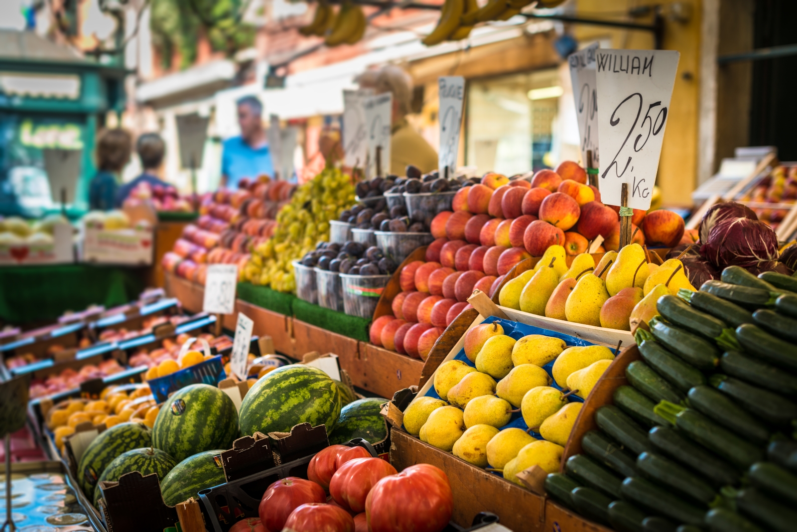 A colourful fruit market in Tuscany, Italy