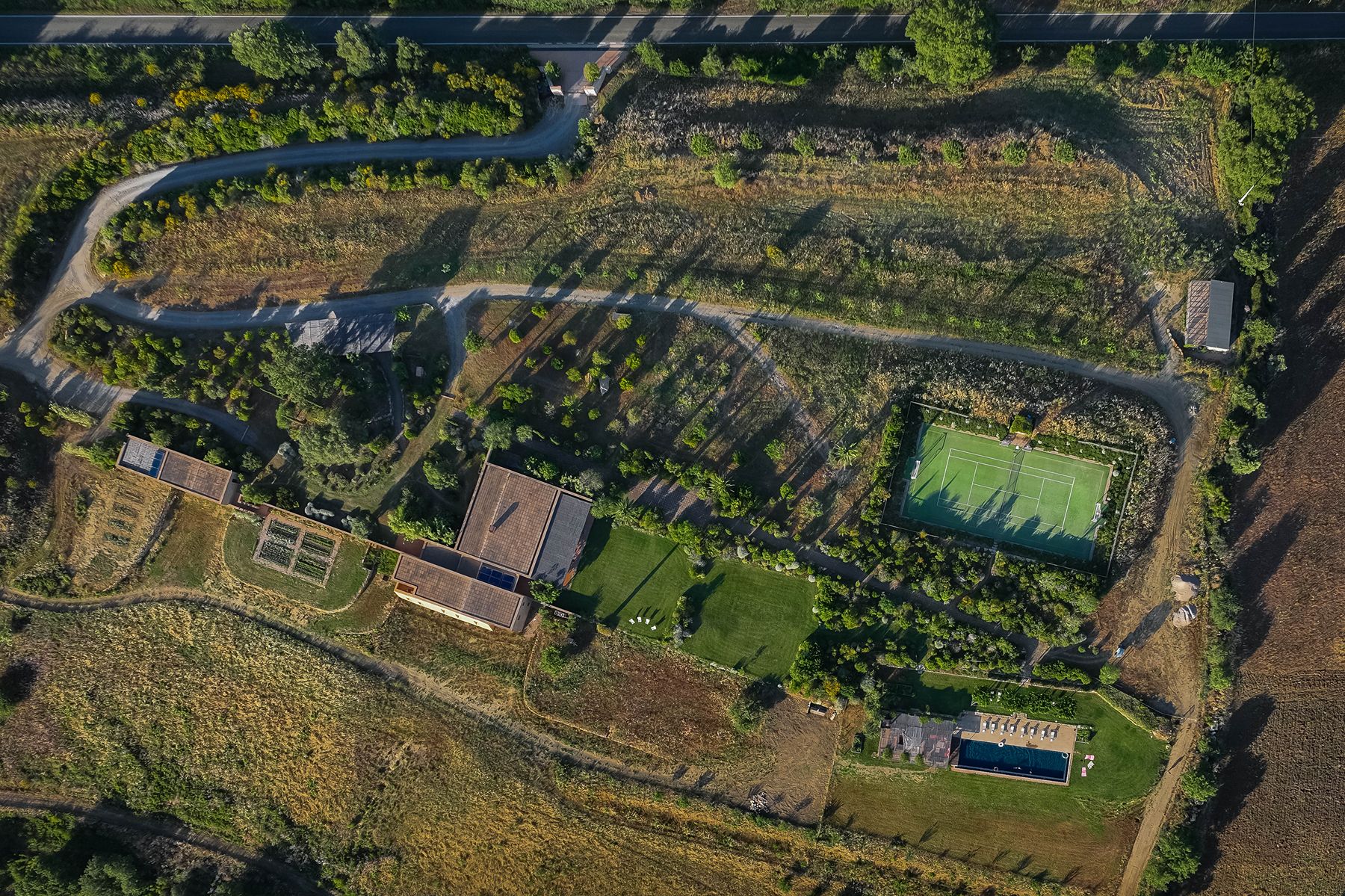 Aerial shot at La Collina Farmhouse