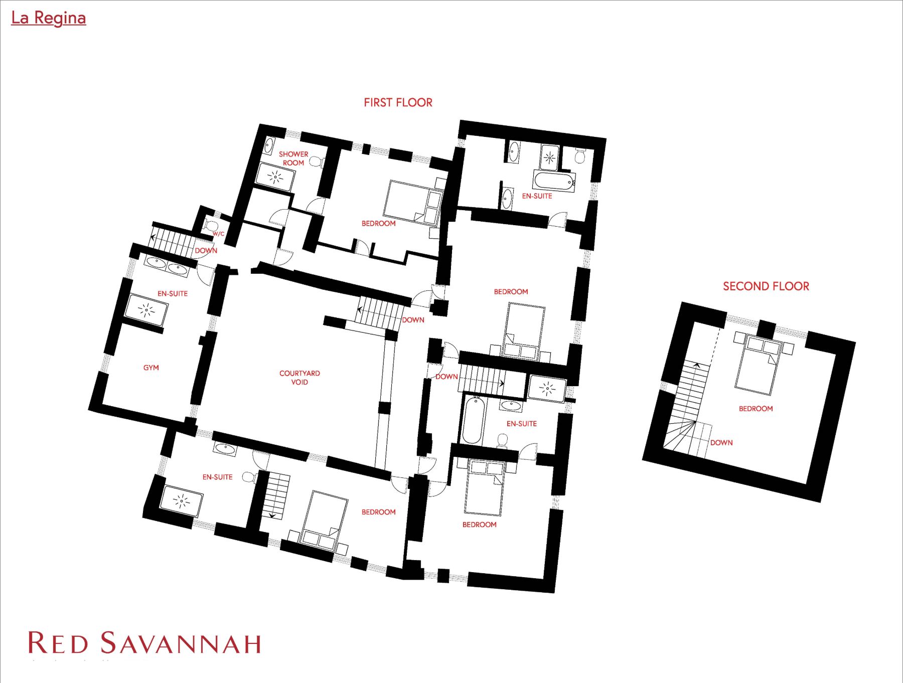 Red Savannah branded floor plan of the first floor at La Regina in Tuscany