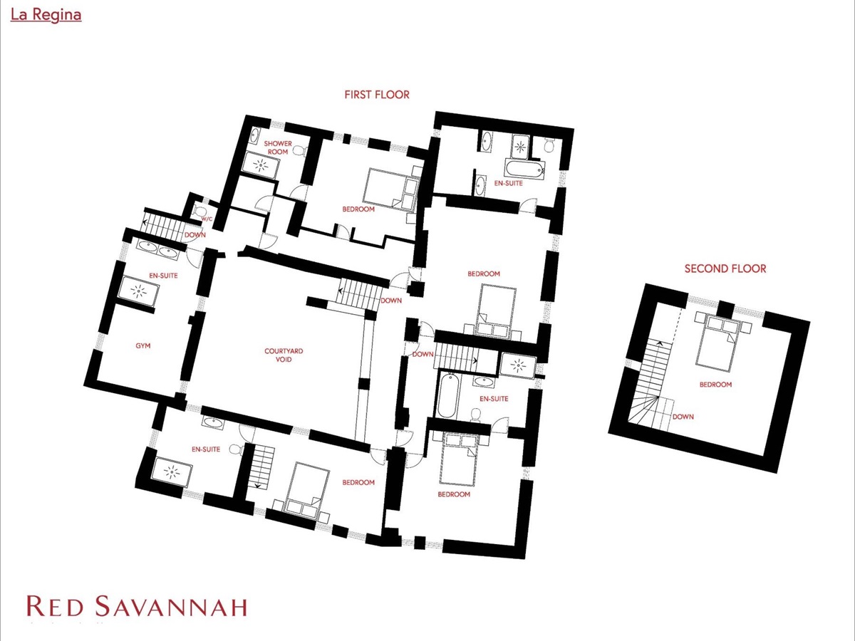 Red Savannah branded floor plan of the first floor at La Regina in Tuscany