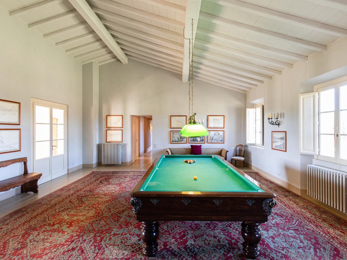 Games room at La Vigna villa in Tuscany Italy
