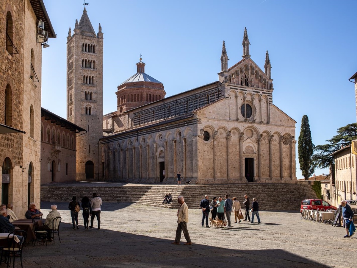 Cathedral and square in Massa Marittima near La Vigna in Tuscany, Italy