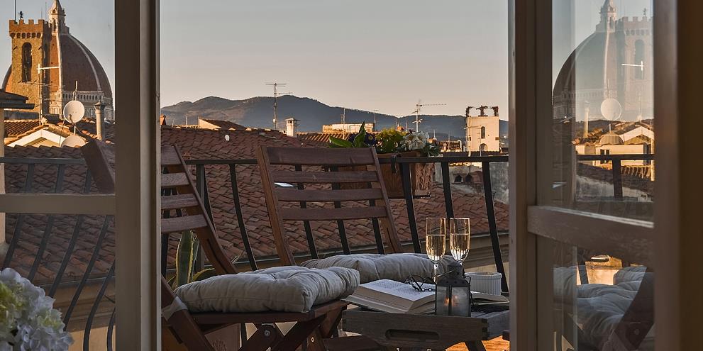 Terrace with view of La Viscontina, Tuscany