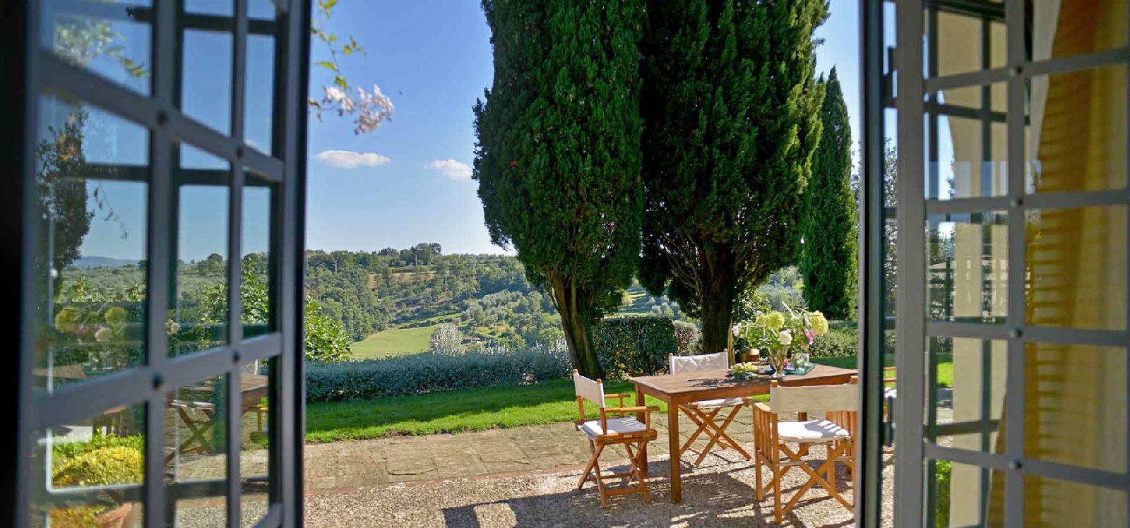 Views of the Tuscan hills from villa Oliveto in Italy