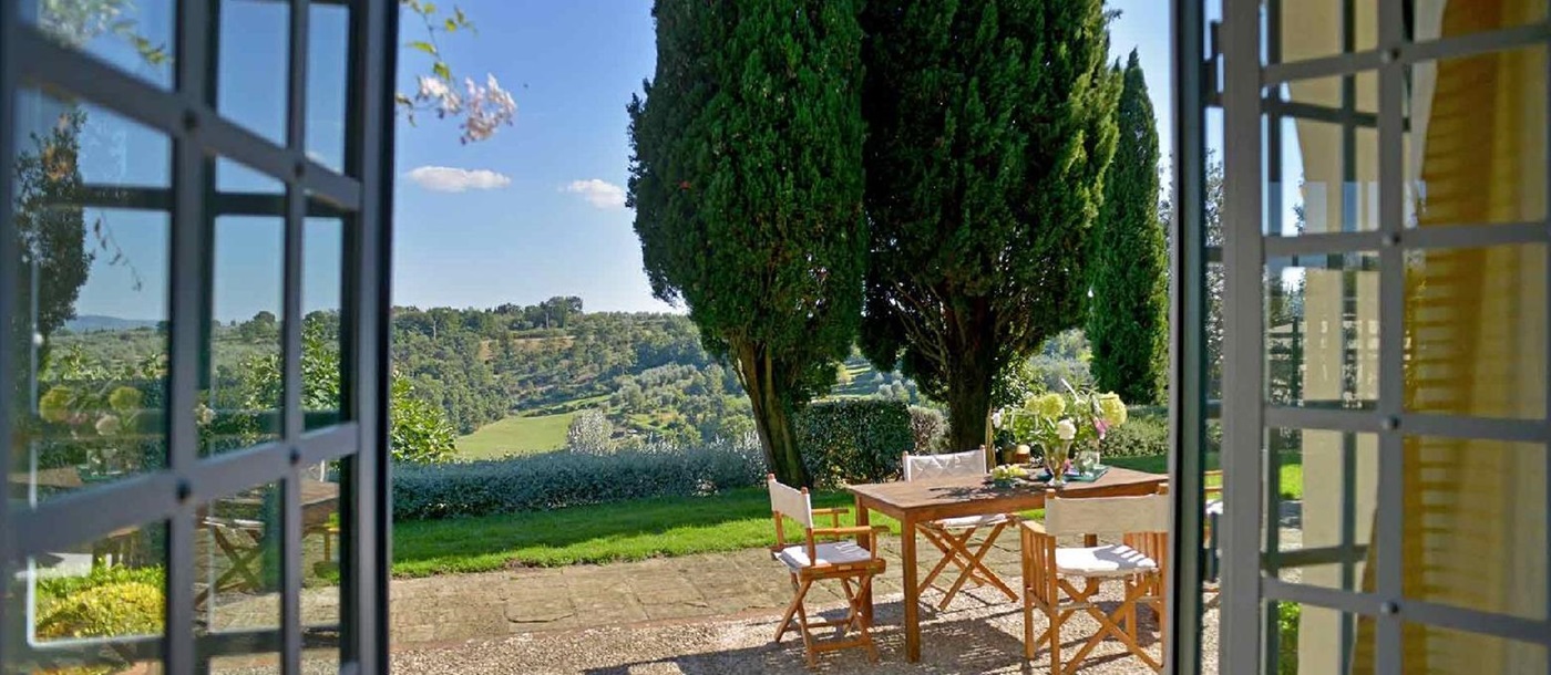Views of the Tuscan hills from villa Oliveto in Italy