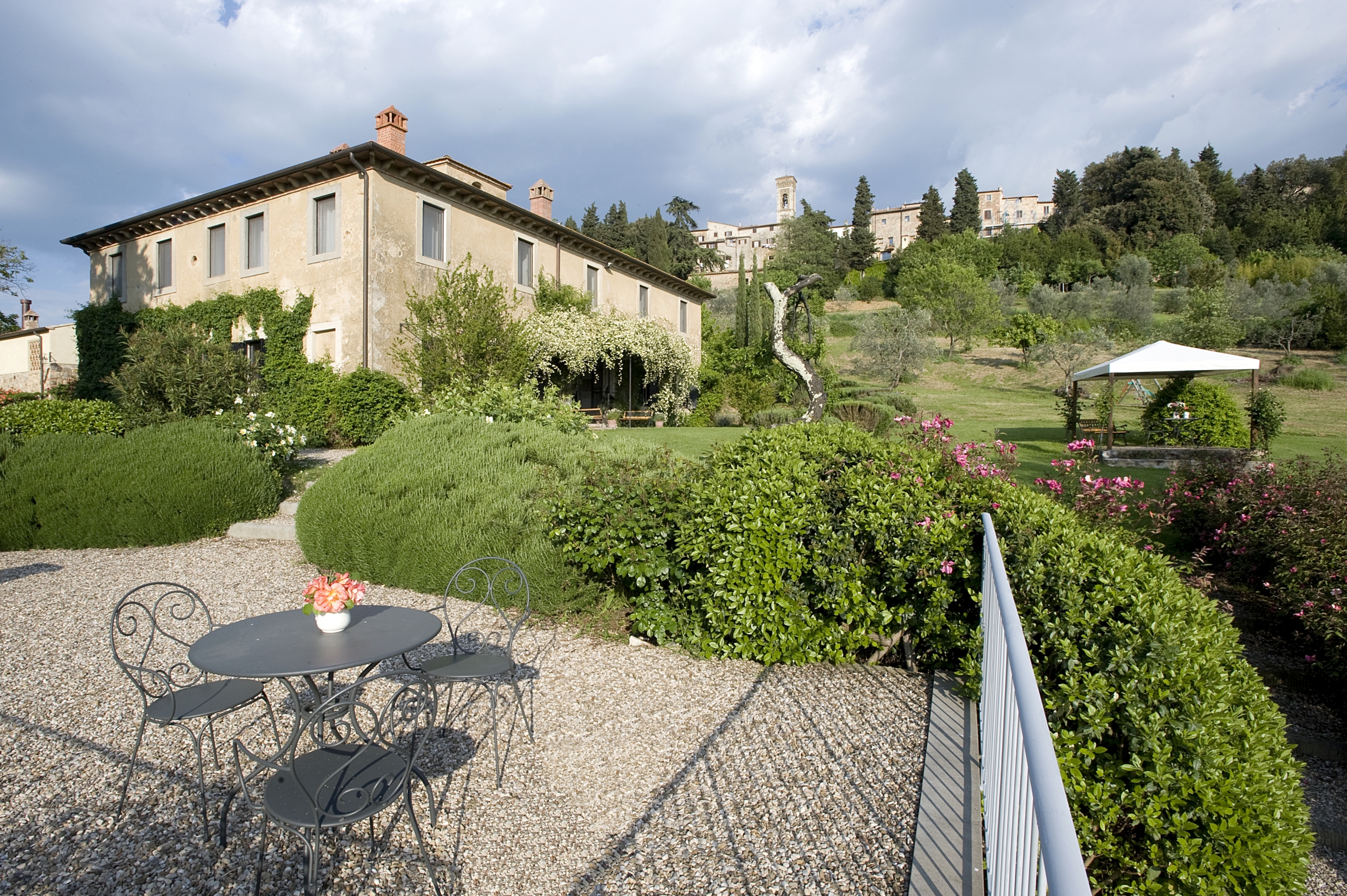 Terrace and exterior of Podere Barberino, Tuscany