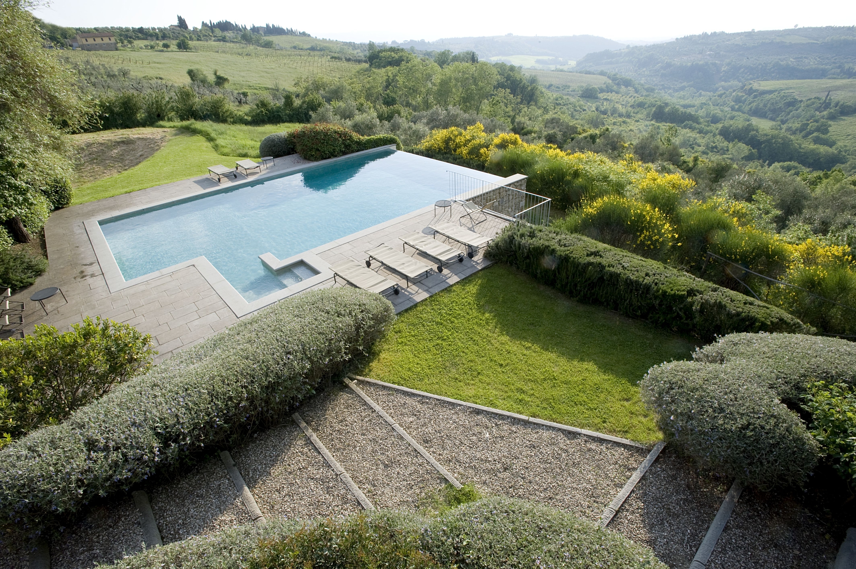 Swimming pool and view from Podere Barberino, Tuscany