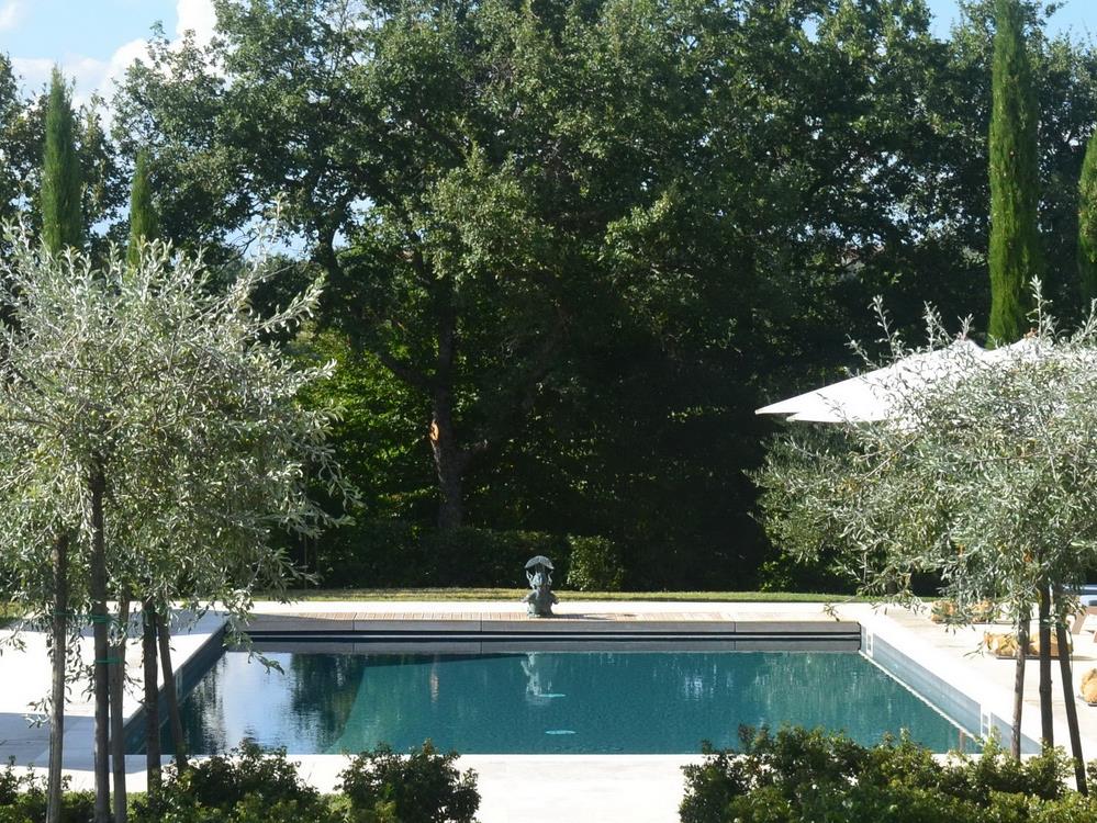 The swimming pool on a summer's day at Podere Caterina.