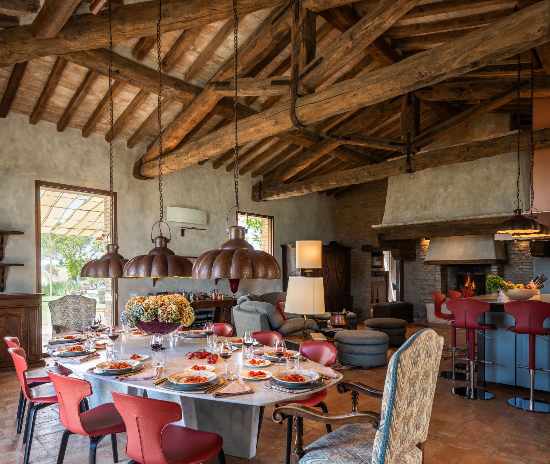 Indoor dining table at Podere Martino in Tuscany