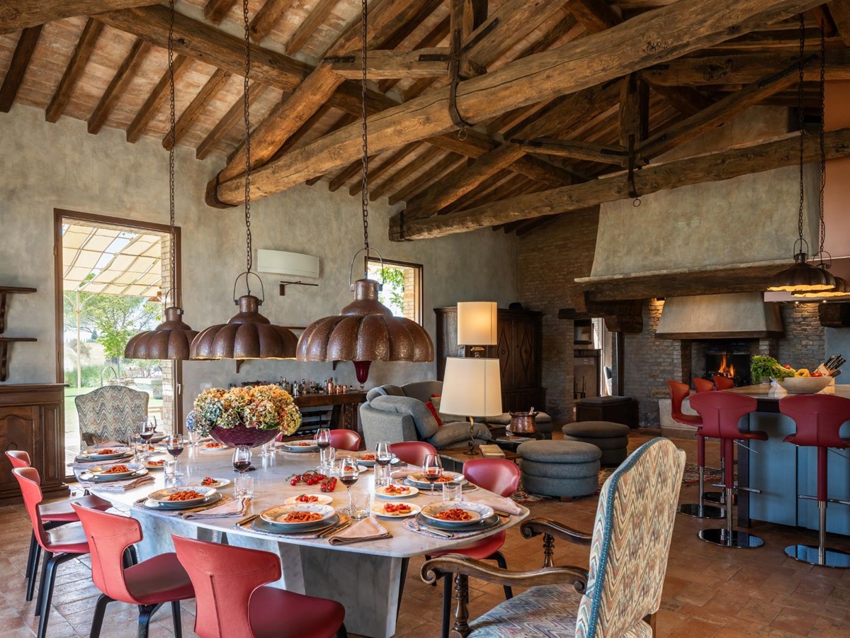 Indoor dining table at Podere Martino in Tuscany